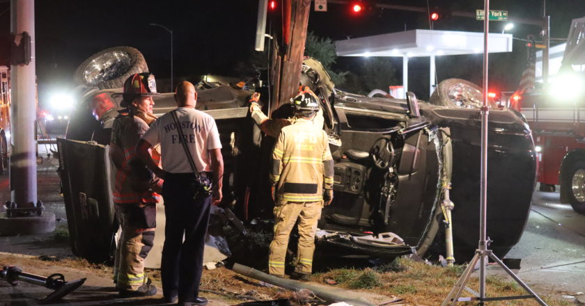 Video: Woman freed after being trapped in a truck that wrapped around a utility pole in north Houston