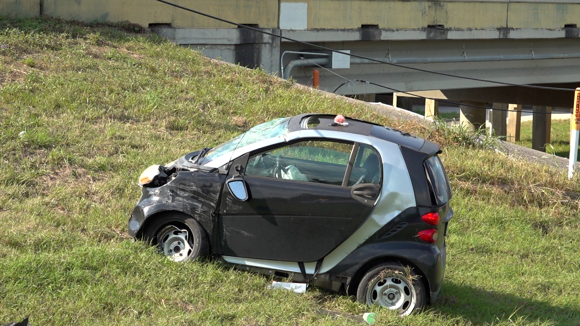 Smart car lands in embankment following crash near the San Jacinto