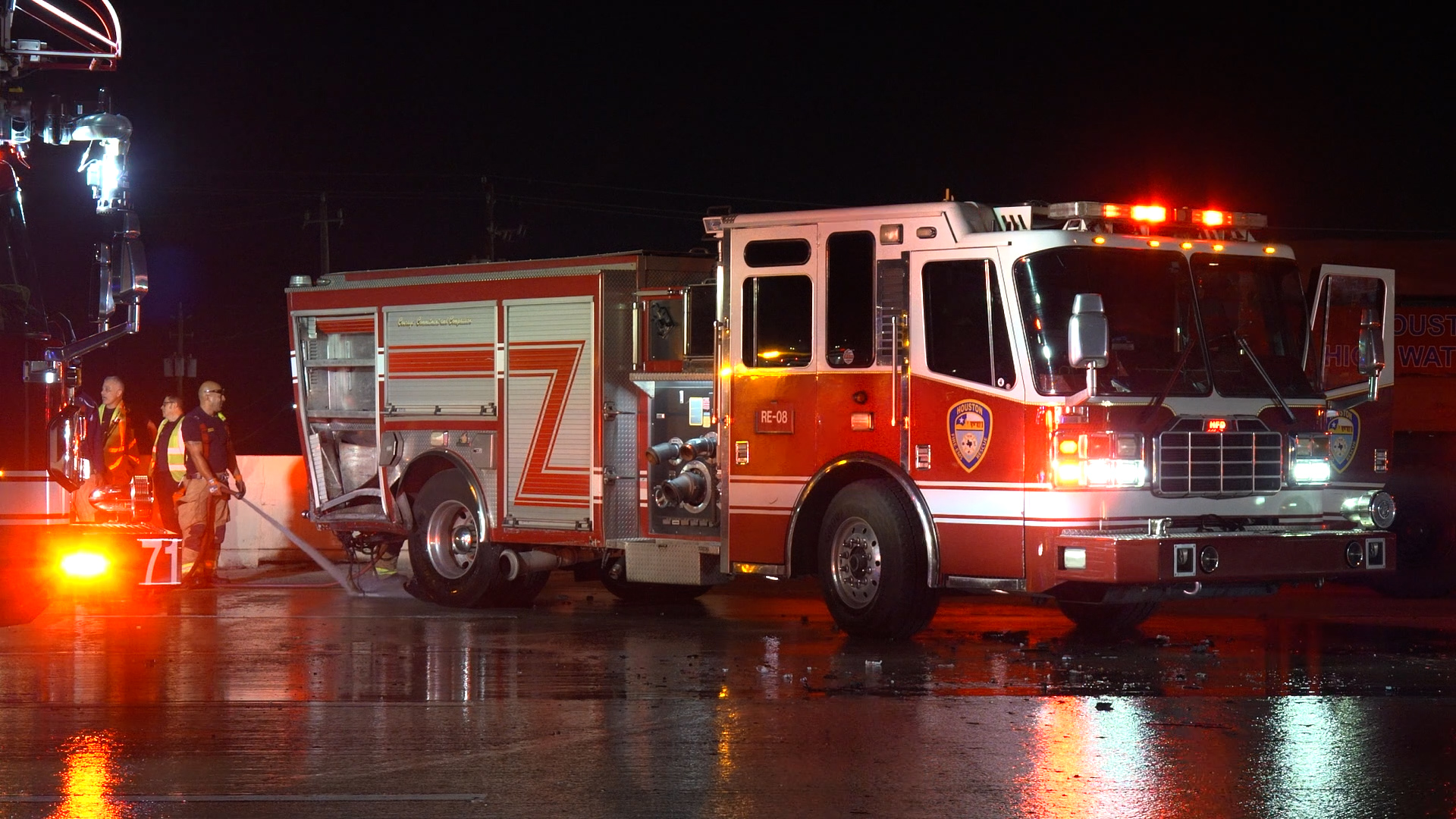 Two Houston firefighters injured after vehicle slams into fire truck on ...