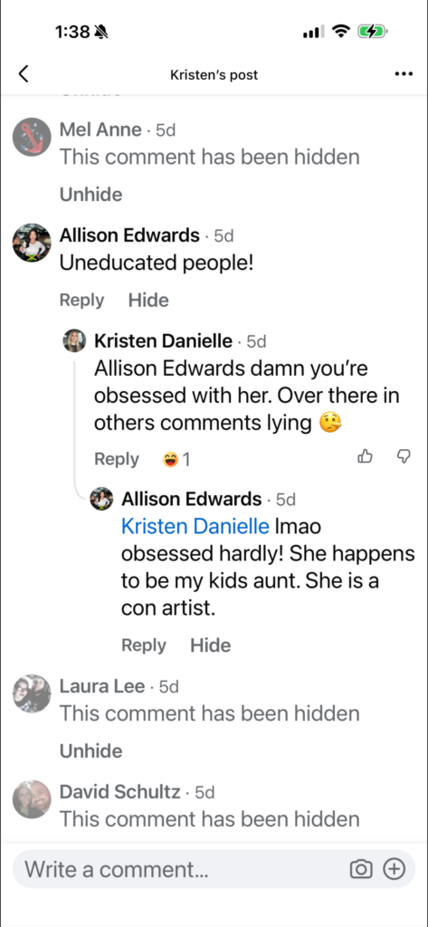 Mobile screenshot of a social media post's comment thread showing hostile remarks and a reply chain.