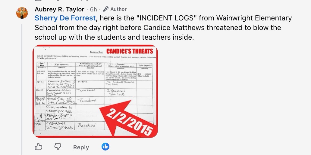 Photo of an incident log sheet from Wainwright Elementary with handwritten entries and a red 2/2/2015 stamp in the corner.